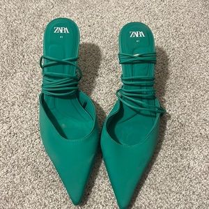 Green Lace Up Zara Heels